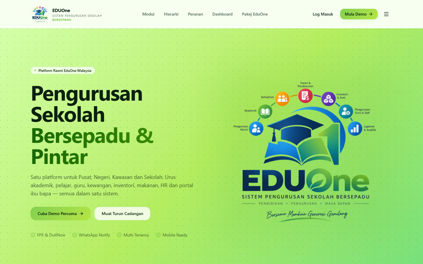 Screenshot of the EDUOne website homepage